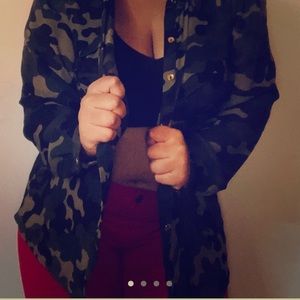 Camouflage Sheer Button Up Top